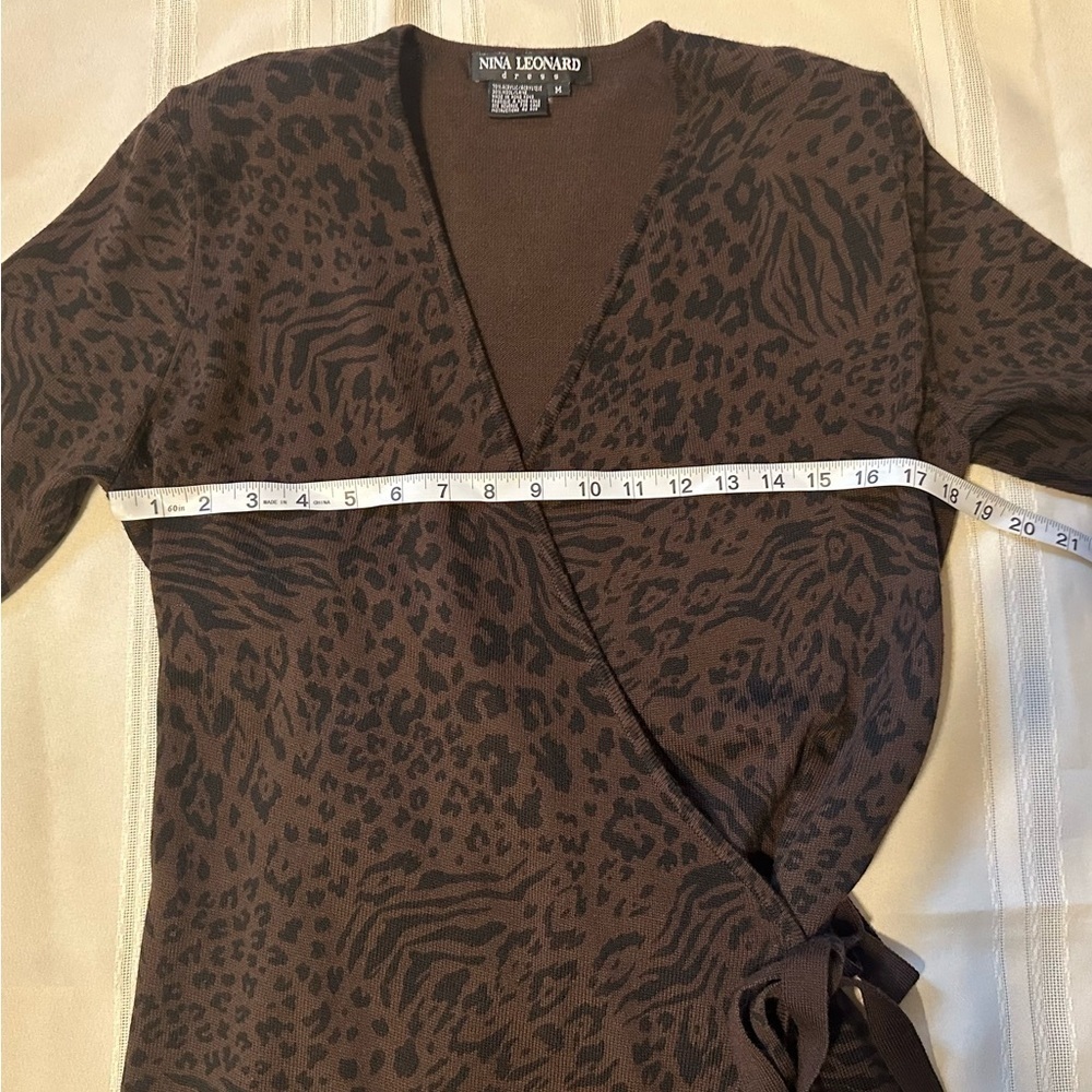 Nina Leonard Chocolate Animal Print Long Sleeve Dress - Picture 5 of 9